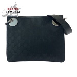 GUCCI black shoulder bag messenger GG canvas leather